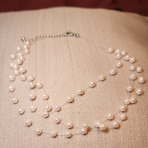 Floating Faux Pearl Short Necklace, Pre-loved In EC